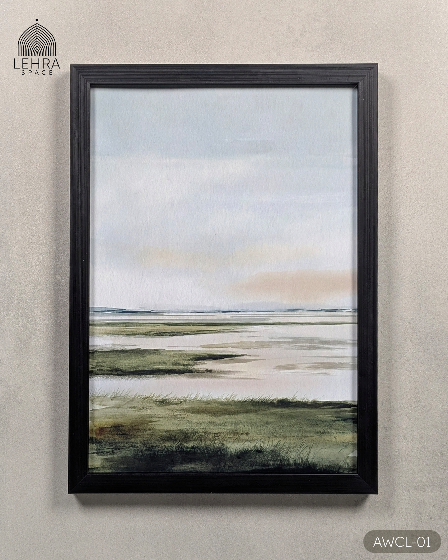 Calm Marsh and Sky - Abstract Watercolor Landscapes #01 - Glass Framed Wall Art