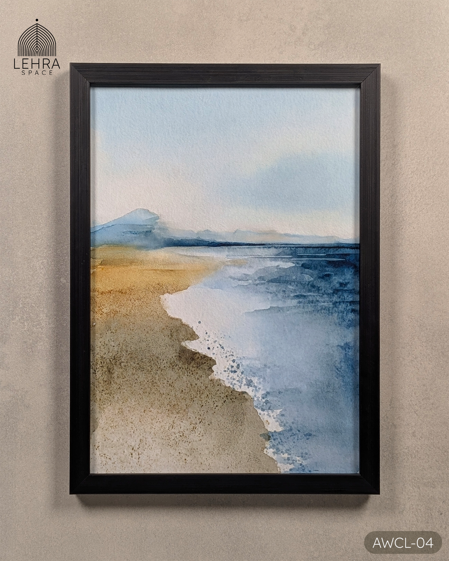 Indigo Ocean Shore - Abstract Watercolor Landscapes #04 - Glass Framed Wall Art