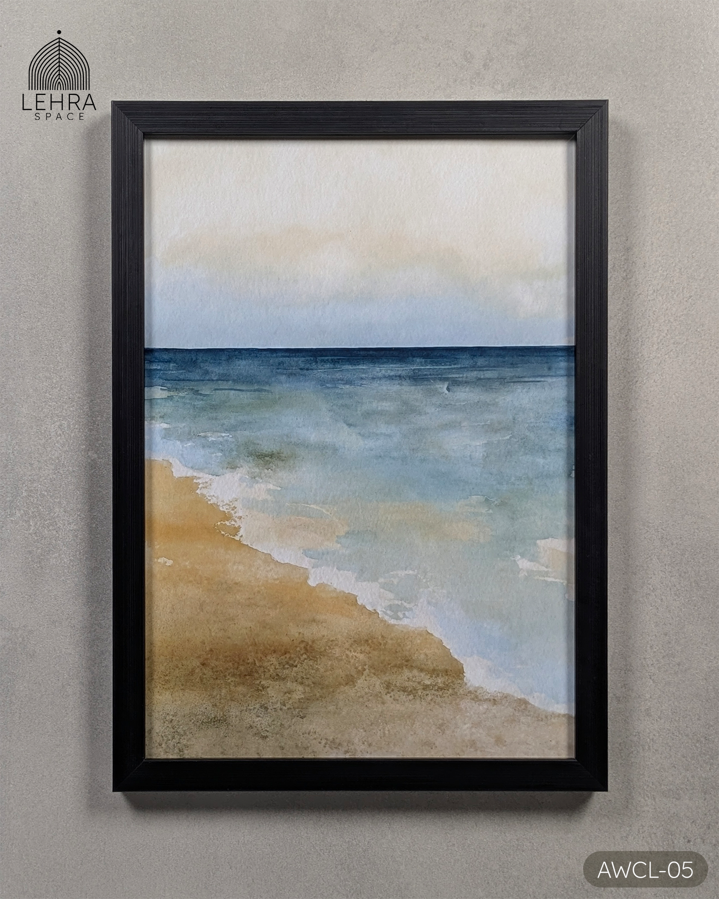 Soft Blue Seashore - Abstract Watercolor Landscapes #05 - Glass Framed Wall Art