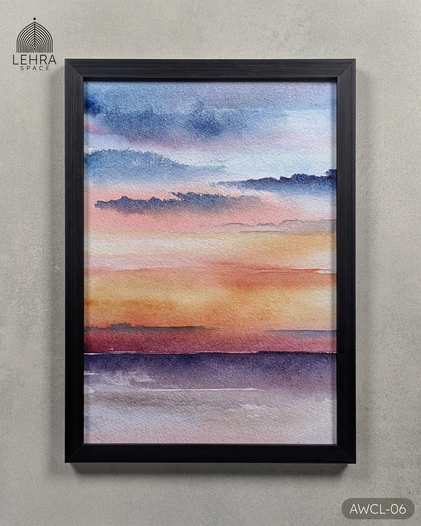 Moody Orange Horizon - Abstract Watercolor Landscapes #06 - Glass Framed Wall Art