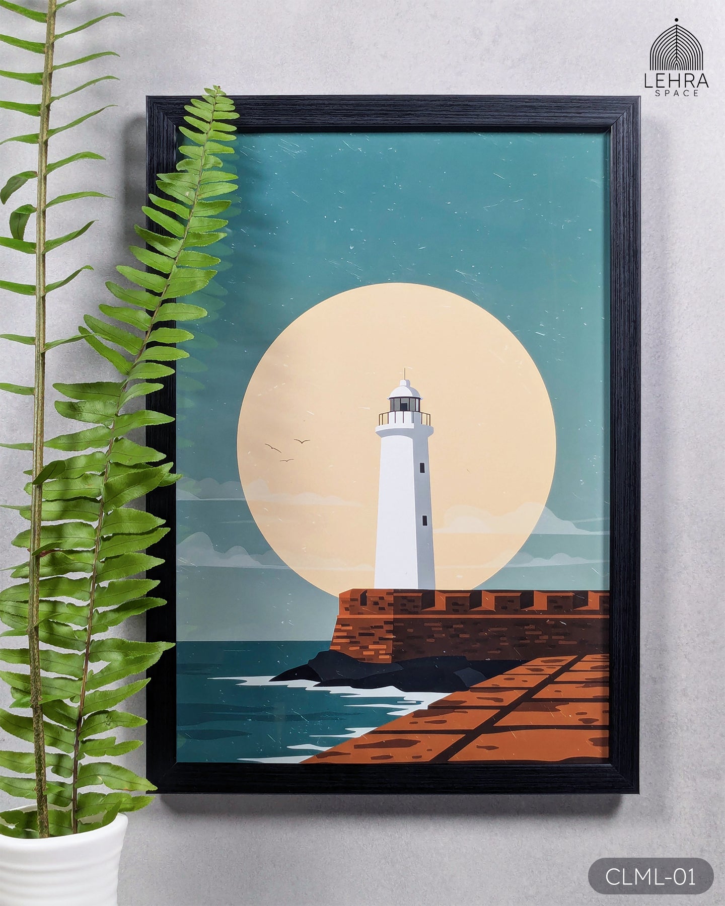 Fort Lighthouse Silhouette - Ceylon Landscapes by Moonlight #01 - Glass Framed Wall Art