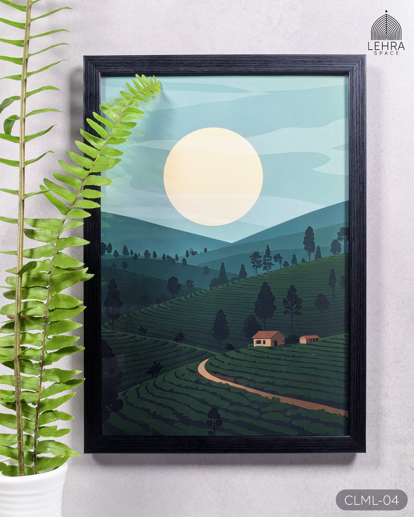 Rolling Tea Estate - Ceylon Landscapes by Moonlight #04 - Glass Framed Wall Art