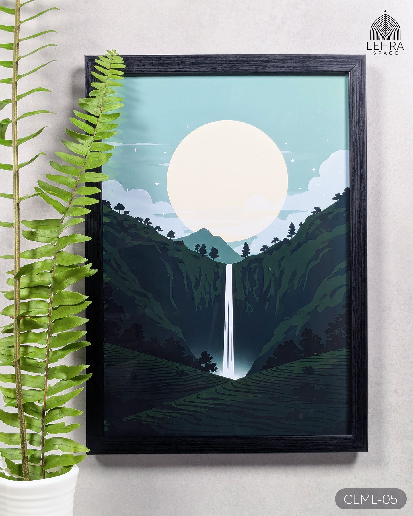 Upcountry Waterfall - Ceylon Landscapes by Moonlight #05 - Glass Framed Wall Art