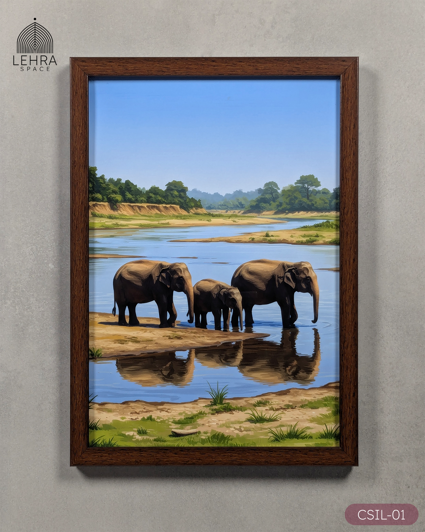 Elephants at the Waterhole - Ceylon Scenery Illustrated #01 - Glass Framed Wall Art