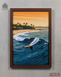 Golden Hour Surf - Ceylon Scenery Illustrated #02 - Glass Framed Wall Art