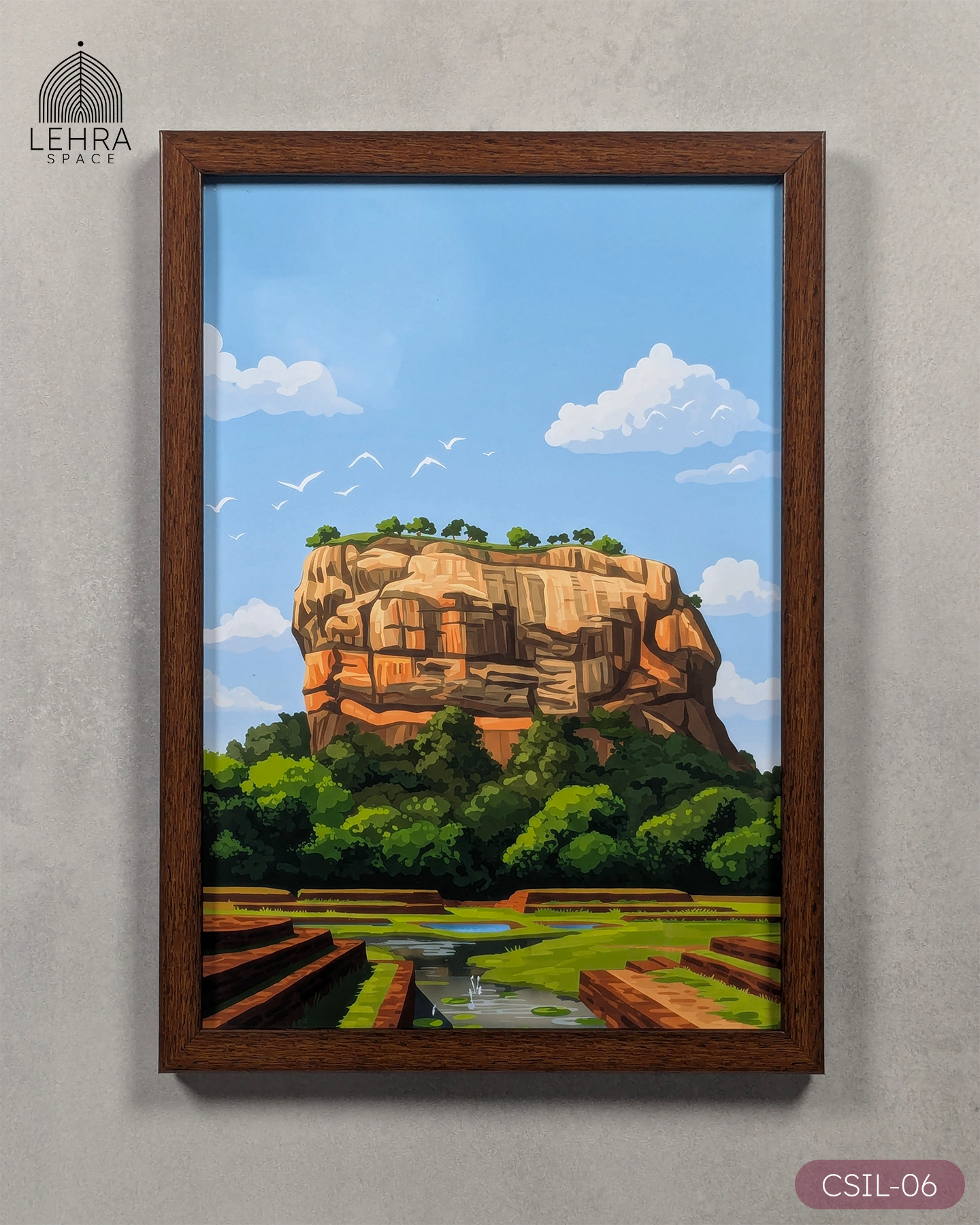 Sigiriya Rock Fortress - Ceylon Scenery Illustrated #06 - Glass Framed Wall Art
