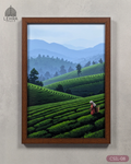 Misty Tea Harvest - Ceylon Scenery Illustrated #08 - Glass Framed Wall Art