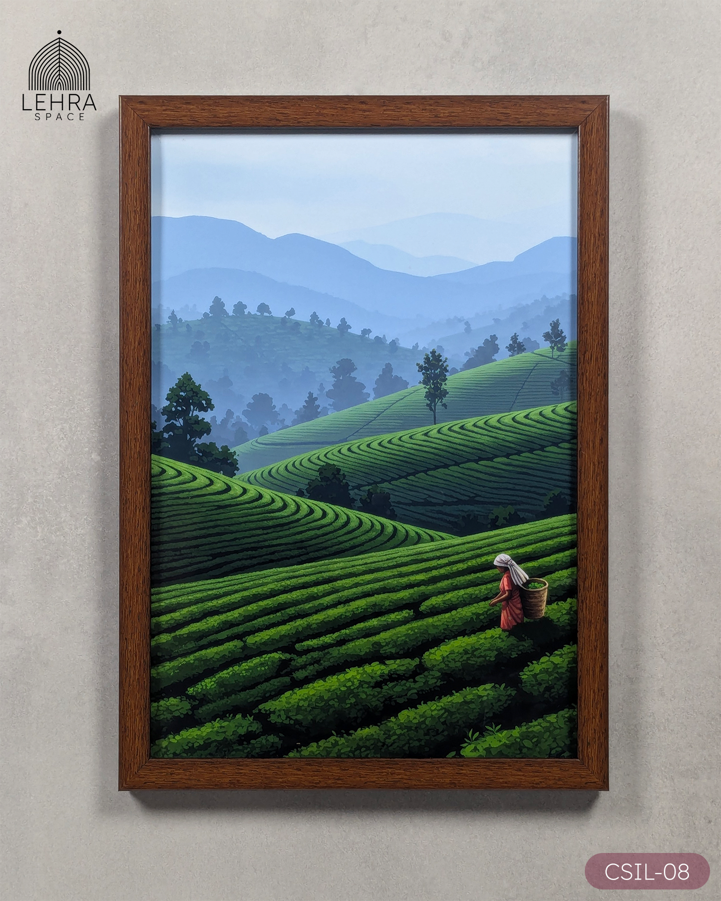 Misty Tea Harvest - Ceylon Scenery Illustrated #08 - Glass Framed Wall Art