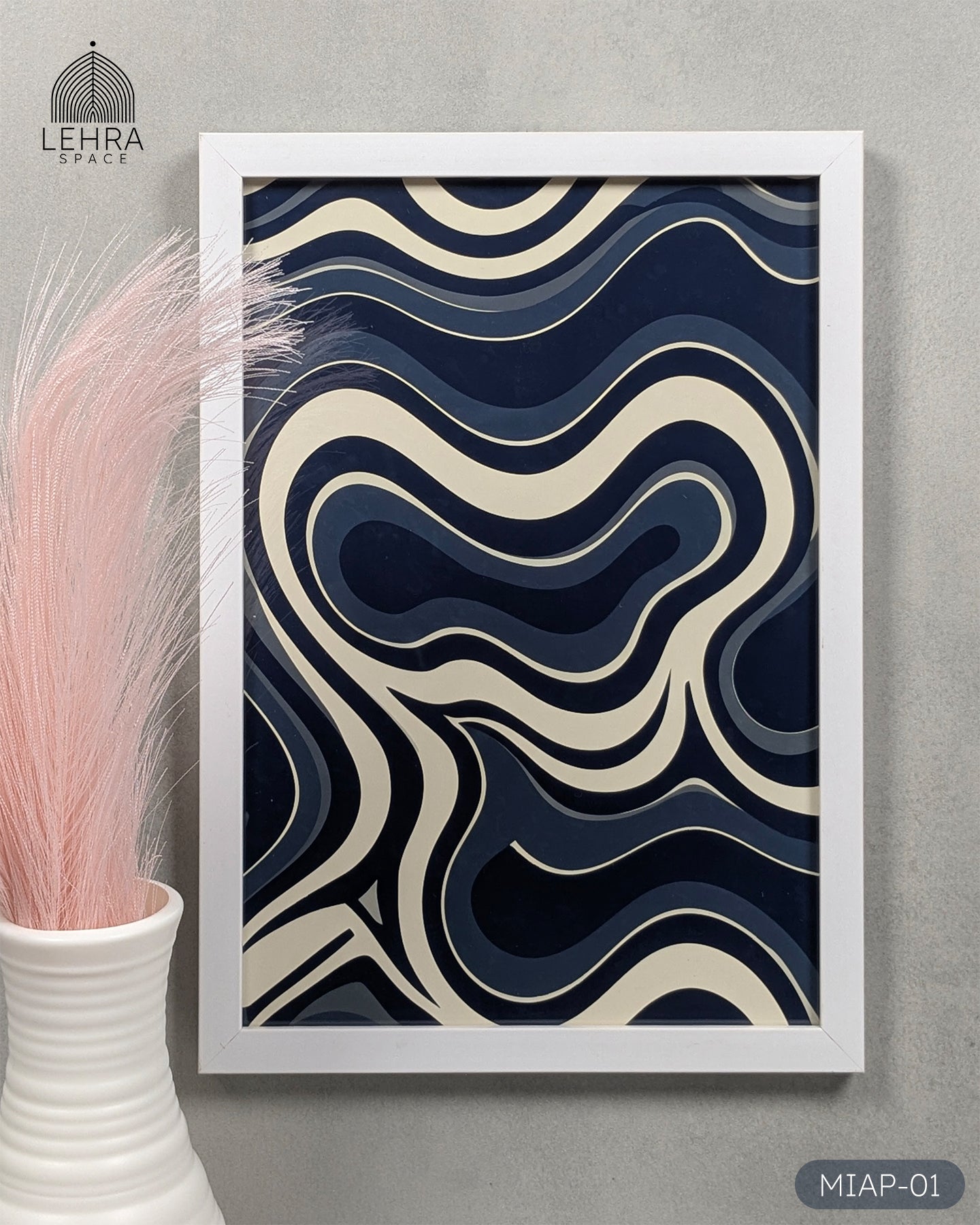 Modern Indigo Abstract Patterns #01 - Glass Framed Wall Art