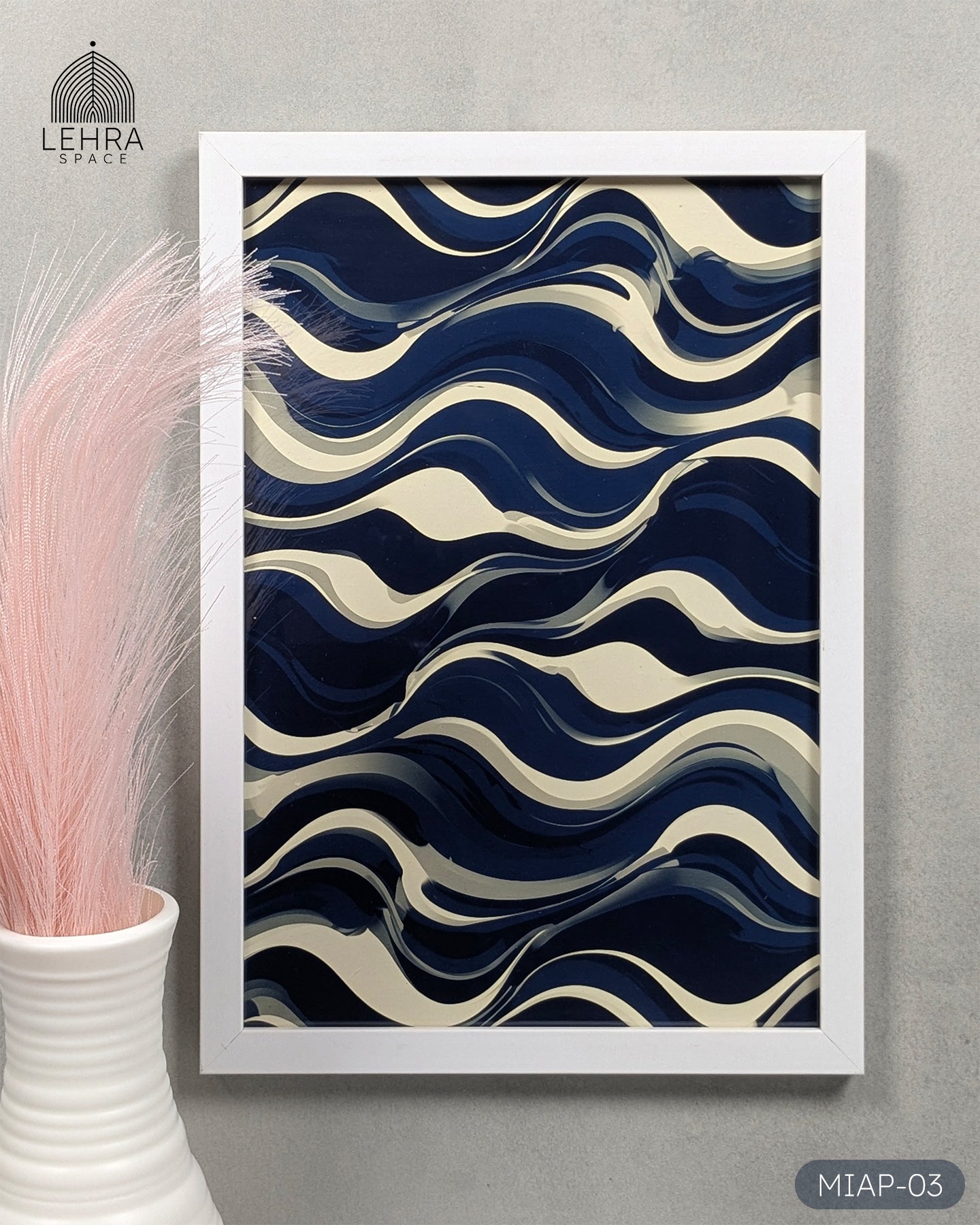 Modern Indigo Abstract Patterns #03 - Glass Framed Wall Art