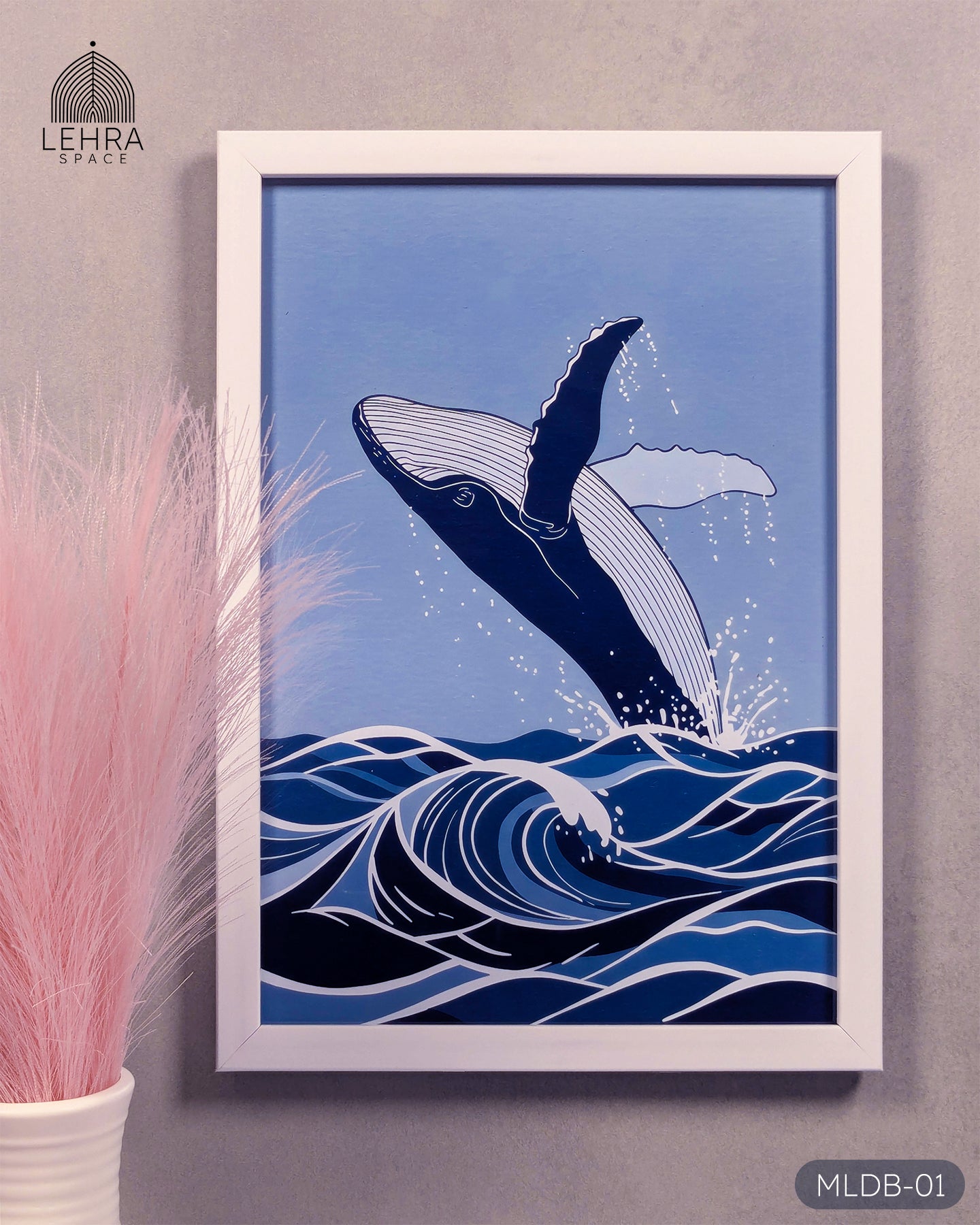 Majestic Whale Splash - Marine Life in Dark Blue #01 - Glass Framed Wall Art