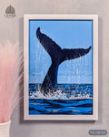 Diving Whale Tail - Marine Life in Dark Blue #02 - Glass Framed Wall Art