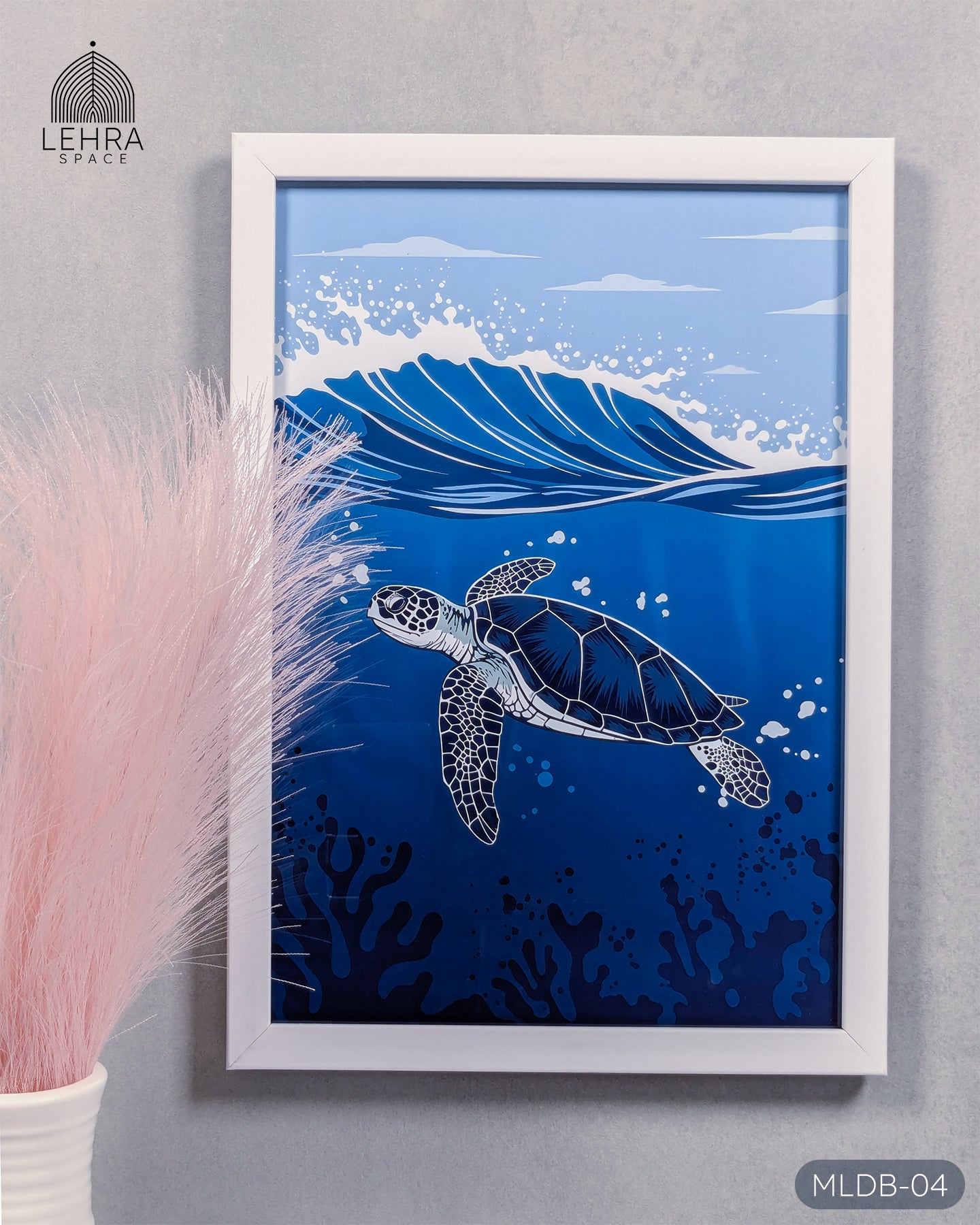 Sea Turtle - Marine Life in Dark Blue #04 - Glass Framed Wall Art