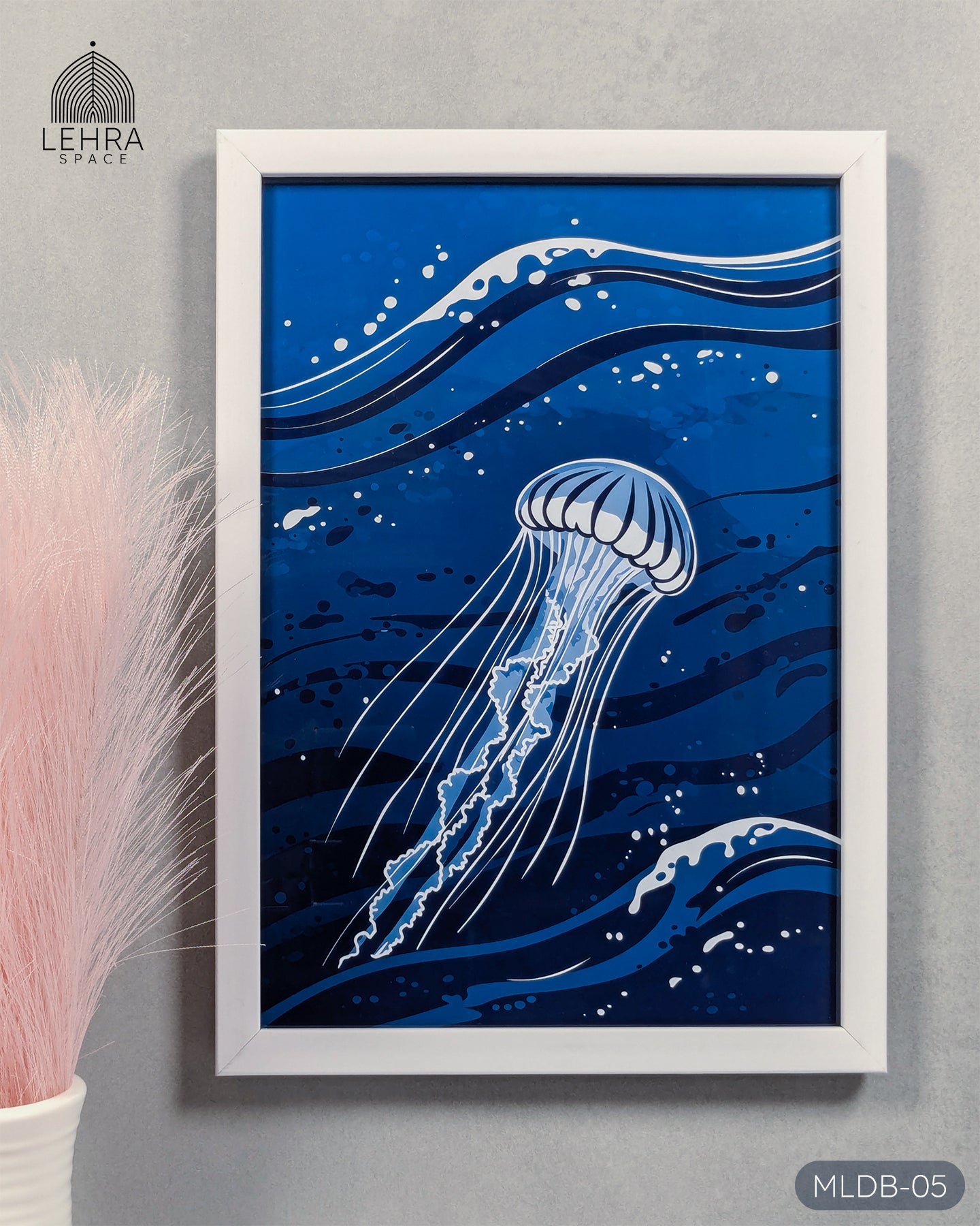 Ocean Jellyfish - Marine Life in Dark Blue #05 - Glass Framed Wall Art