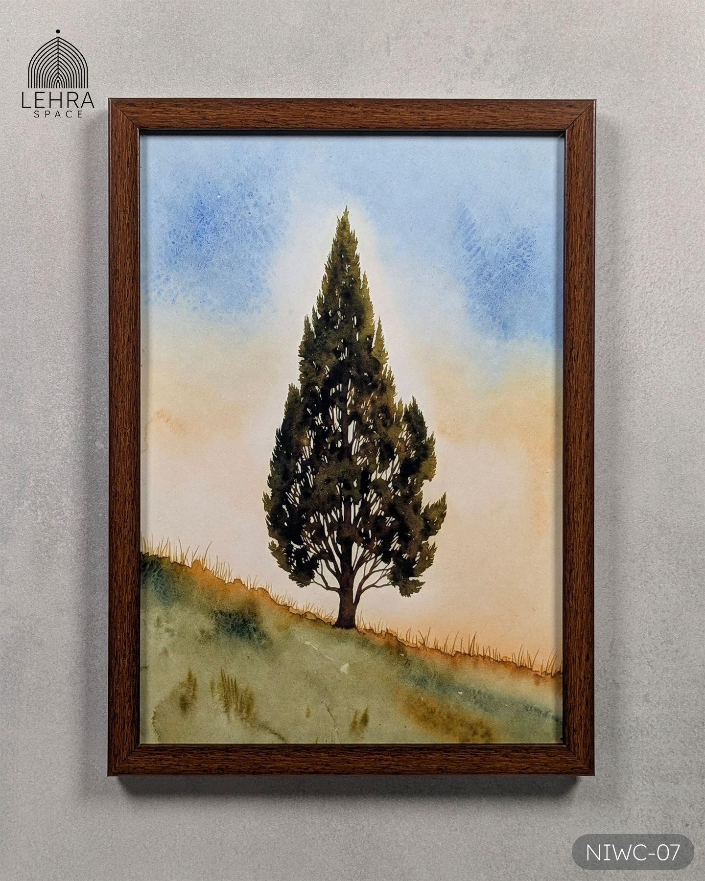 Solitary Hillside Pine - Nature in Watercolor #07 - Glass Framed Wall Art