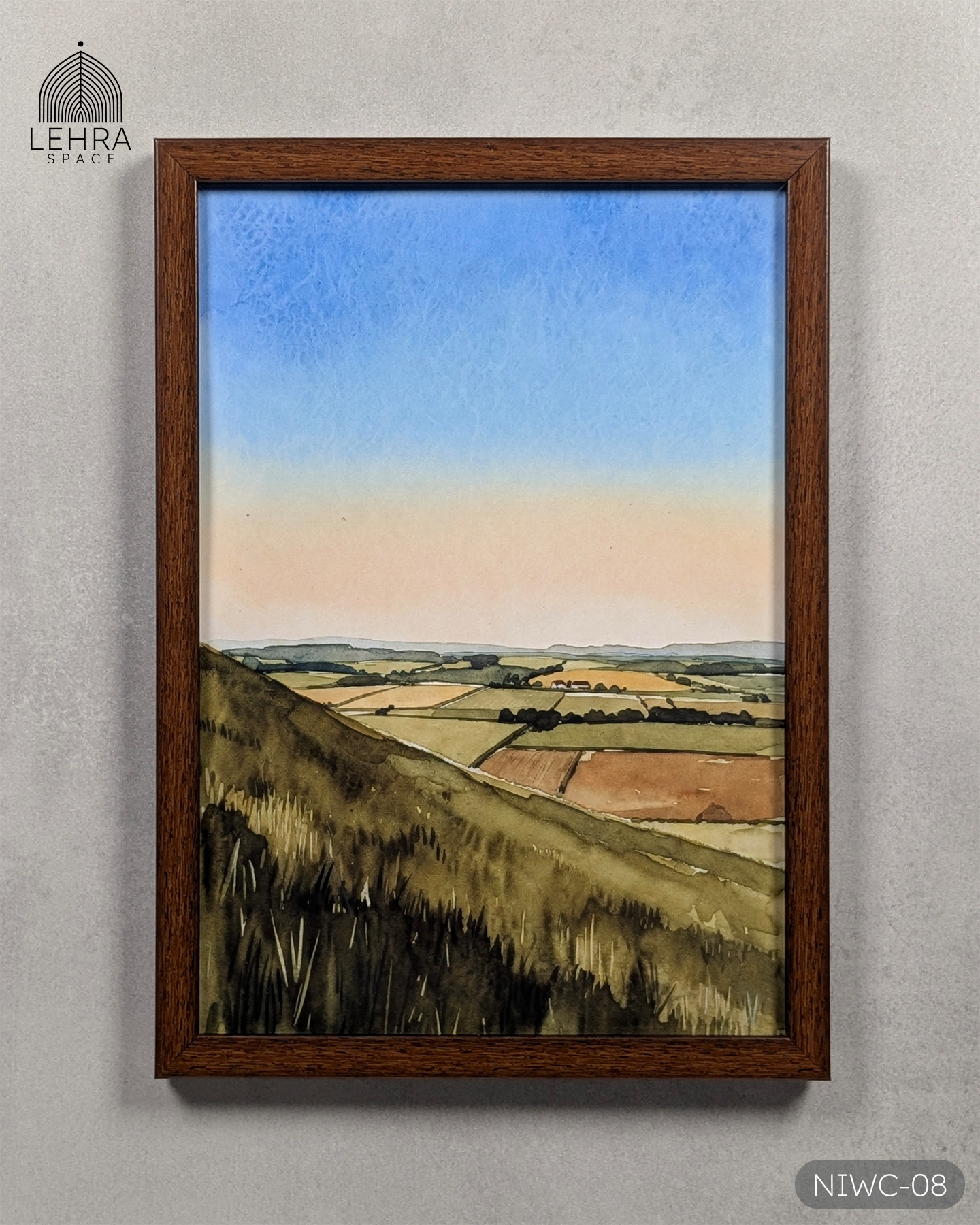 Rolling Country Fields - Nature in Watercolor #08 - Glass Framed Wall Art