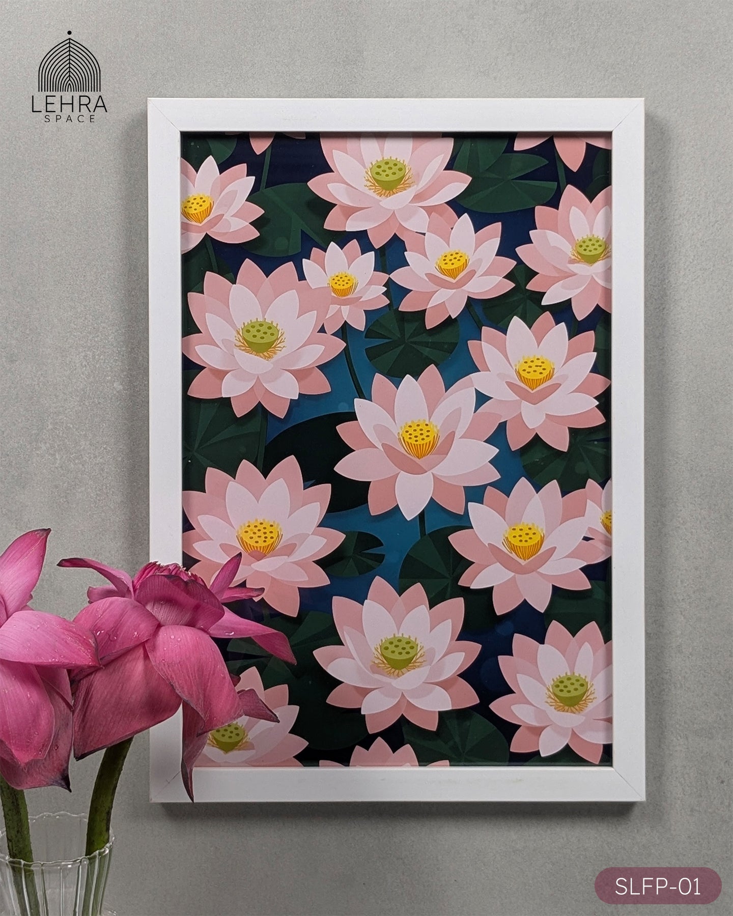 Pink Lotus - Sri Lankan Floral Patterns #01 - Glass Framed Wall Art