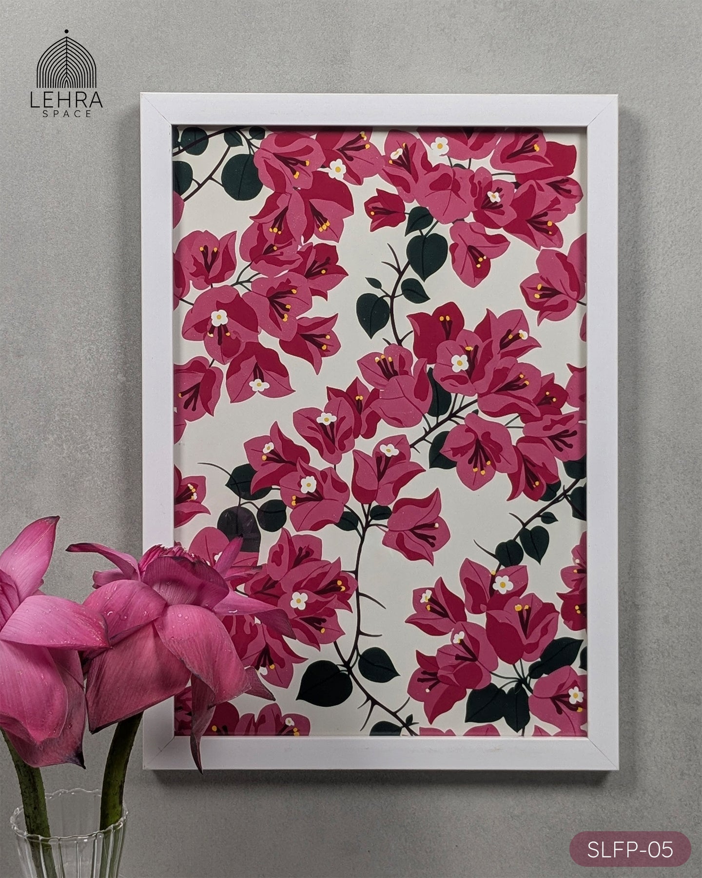 Pink Bougainvillea - Sri Lankan Floral Patterns #05 - Glass Framed Wall Art