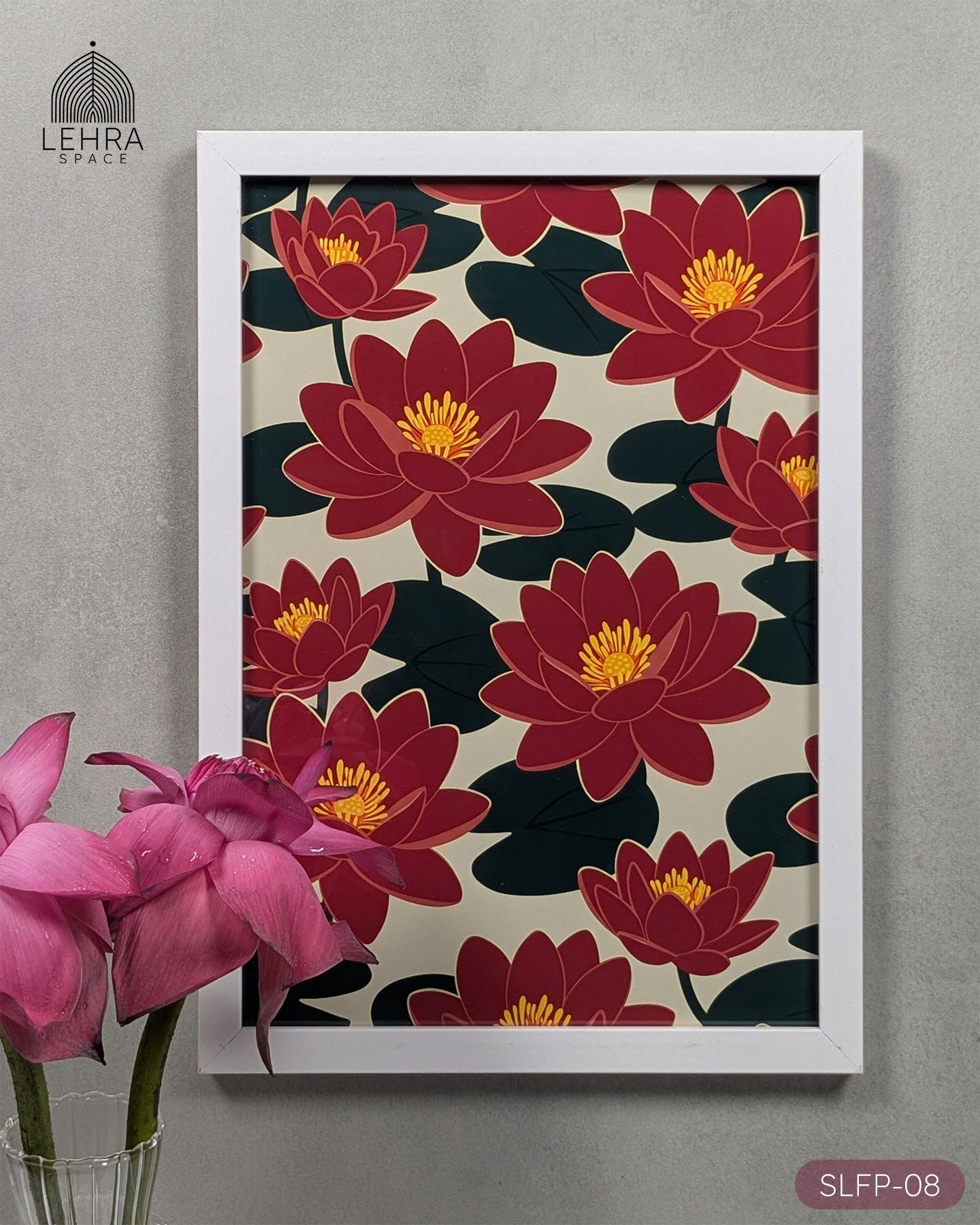 Red Lotus - Sri Lankan Floral Patterns #08 - Glass Framed Wall Art
