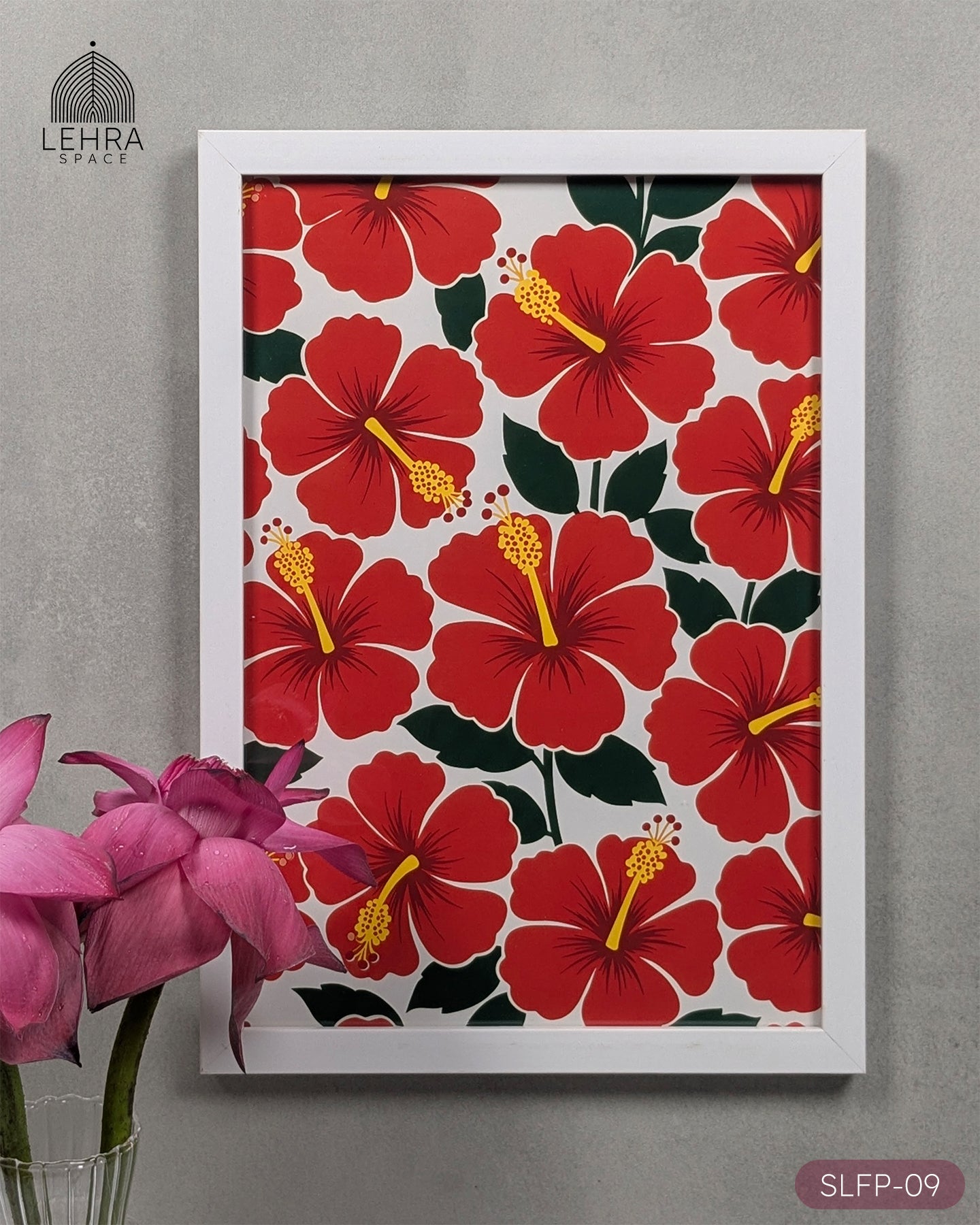 Red Hibiscus - Sri Lankan Floral Patterns #09 - Glass Framed Wall Art