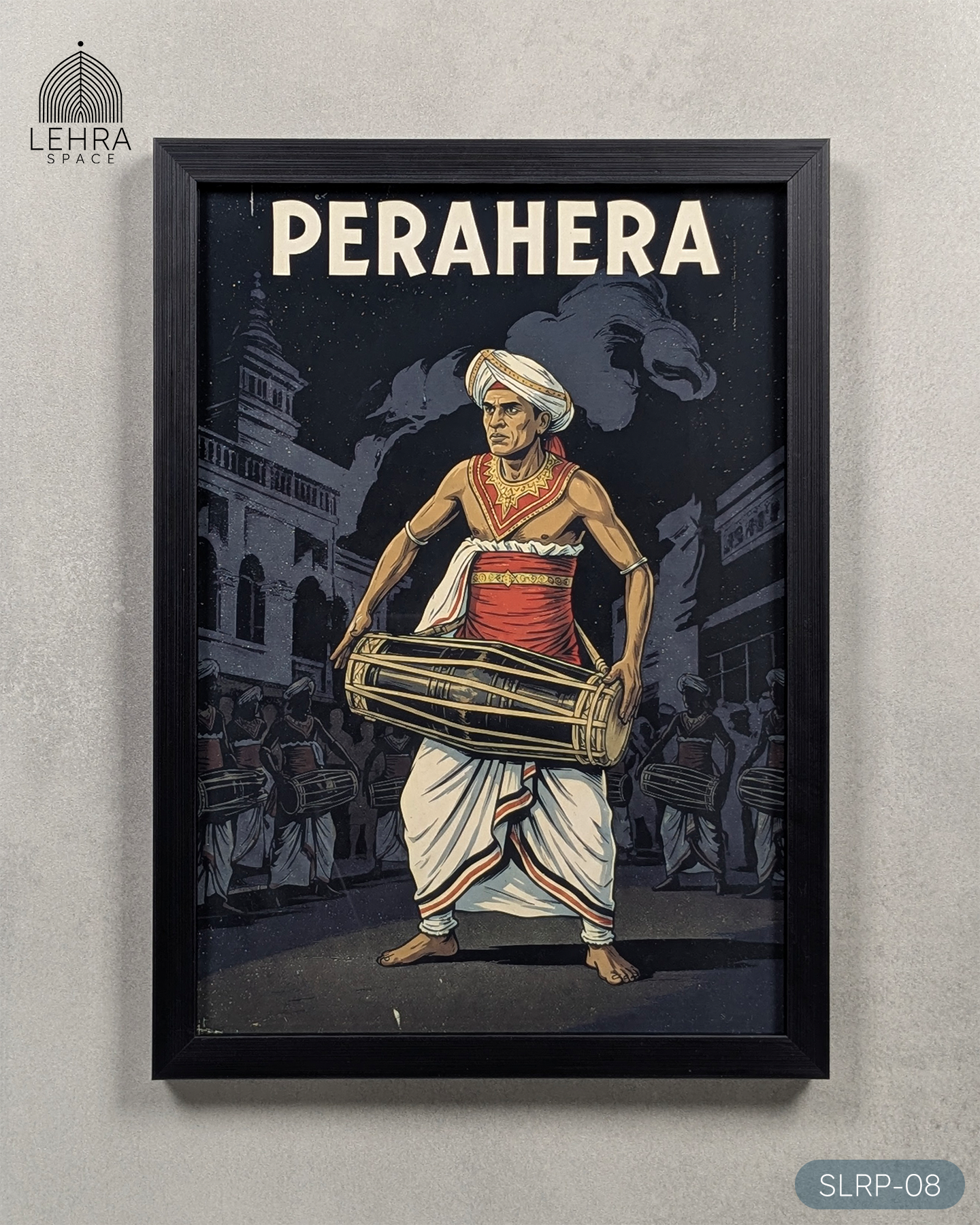 Perahera Drummer - Sri Lankan Retro Posters #08 - Glass Framed Wall Art