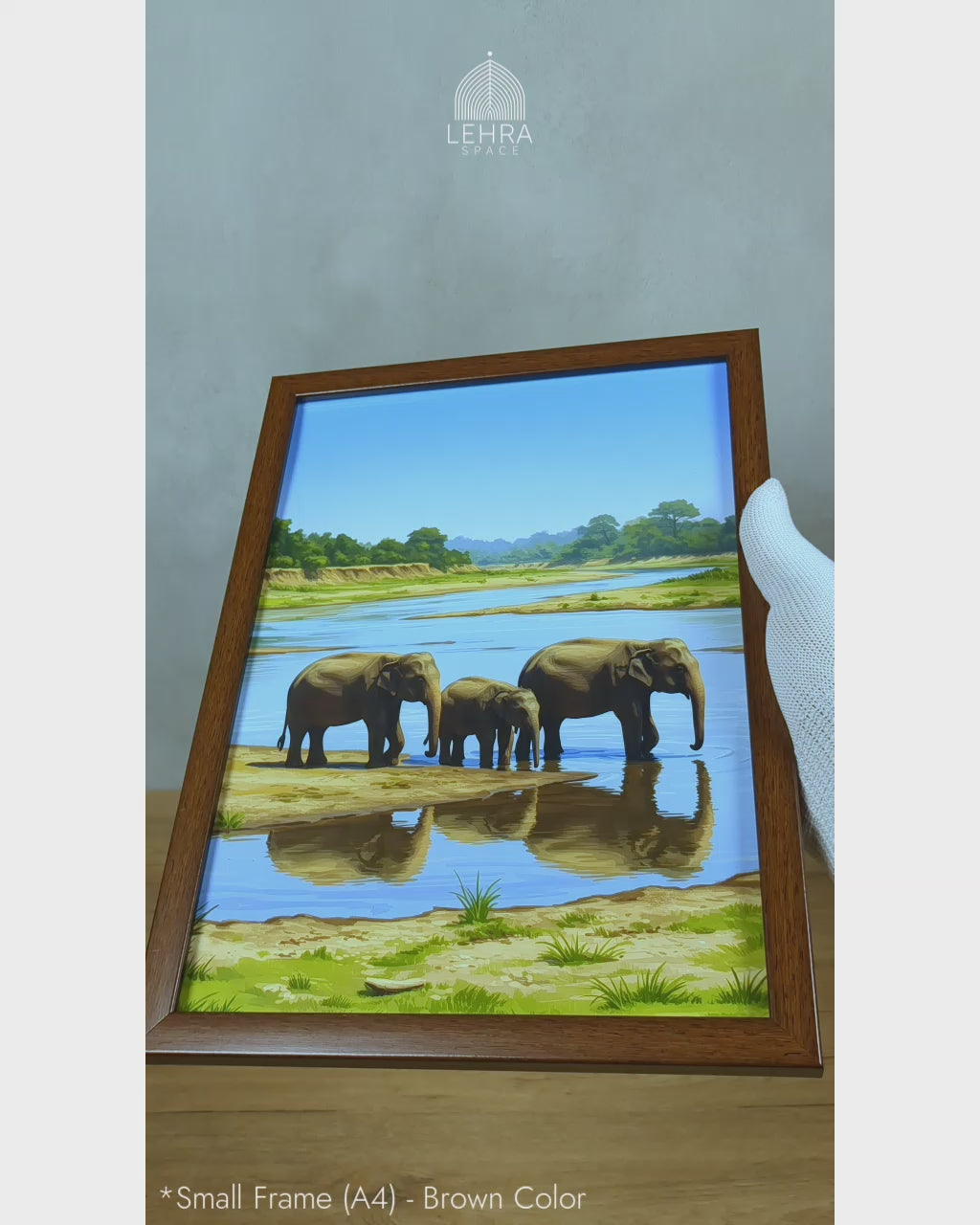 Elephants at the Waterhole - Ceylon Scenery Illustrated #01 - Glass Framed Wall Art