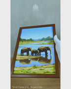 Elephants at the Waterhole - Ceylon Scenery Illustrated #01 - Glass Framed Wall Art