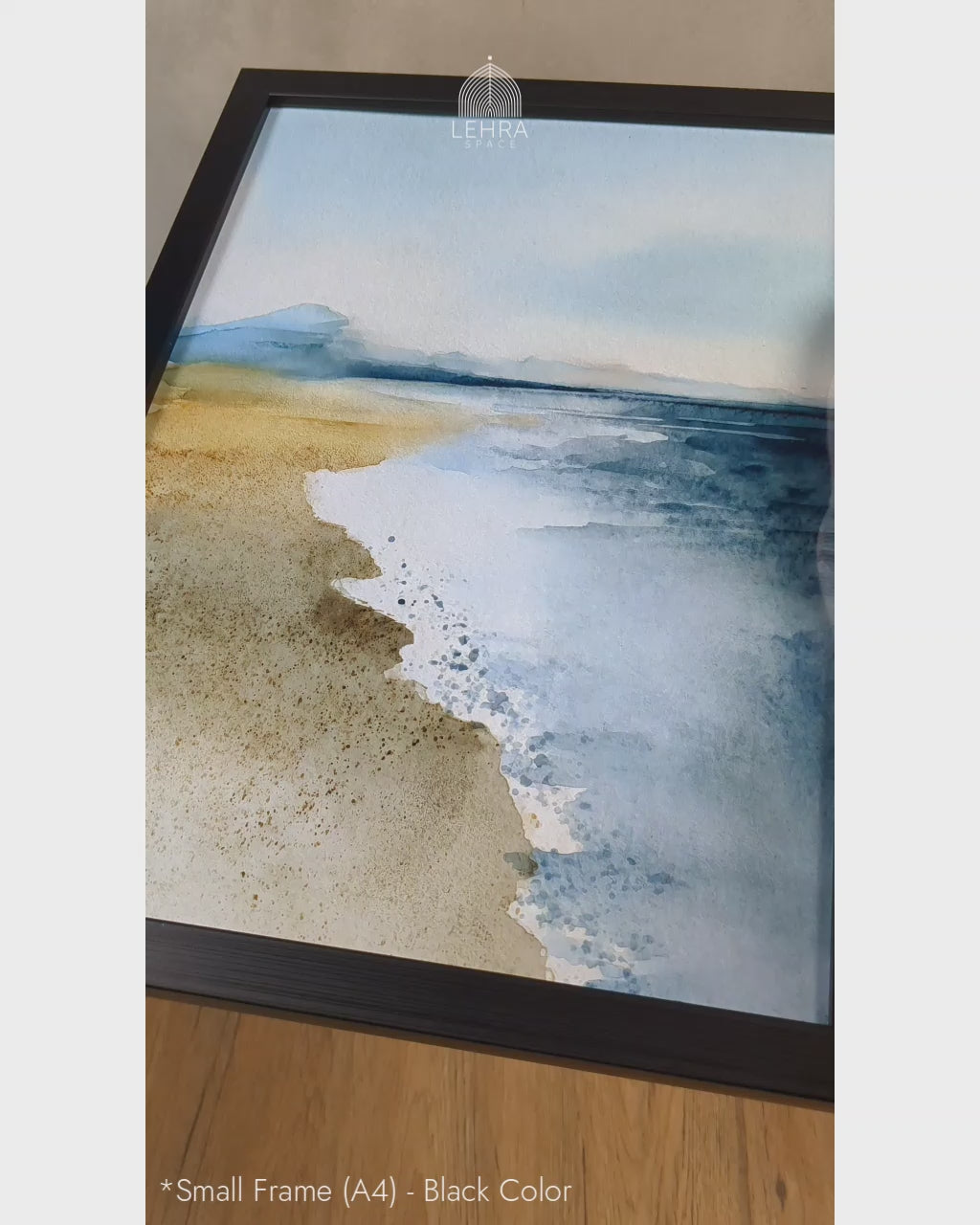 Indigo Ocean Shore - Abstract Watercolor Landscapes #04 - Glass Framed Wall Art