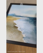 Indigo Ocean Shore - Abstract Watercolor Landscapes #04 - Glass Framed Wall Art