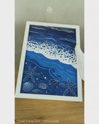 Starfish and Shells - Marine Life in Dark Blue #03 - Glass Framed Wall Art
