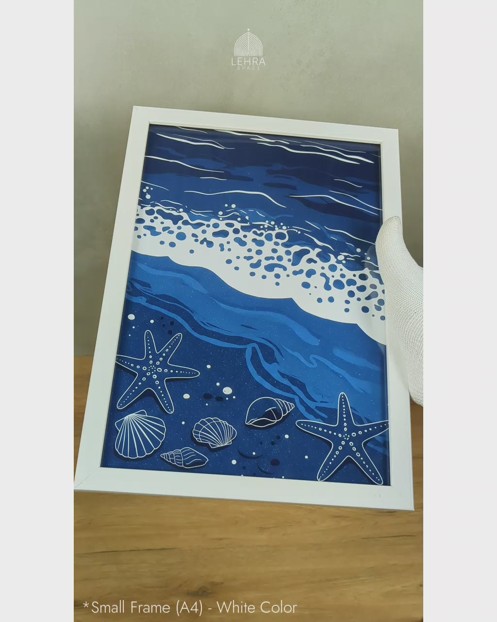 Starfish and Shells - Marine Life in Dark Blue #03 - Glass Framed Wall Art