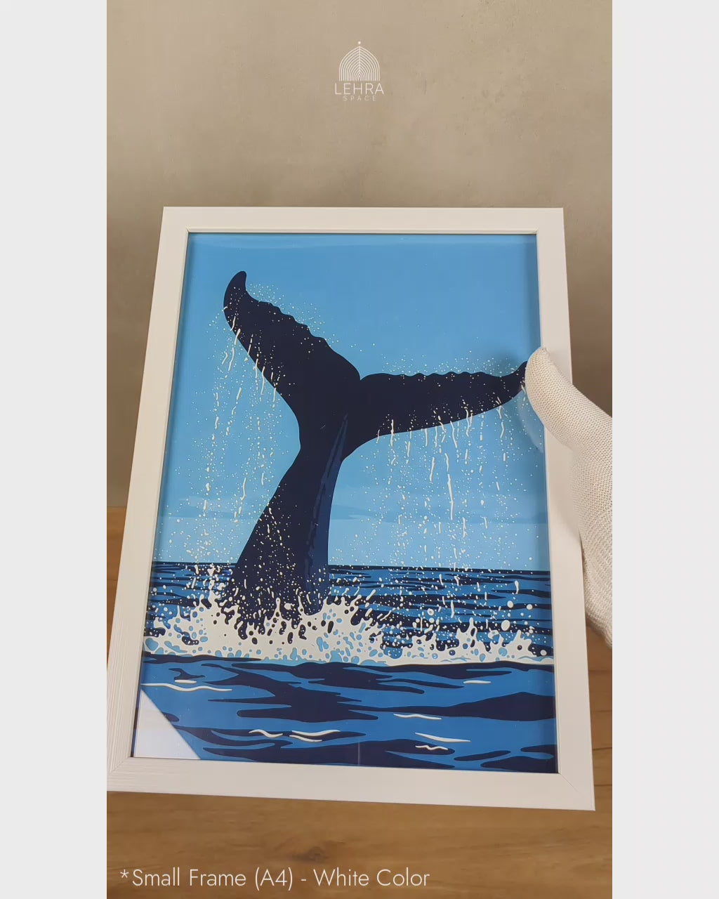 Diving Whale Tail - Marine Life in Dark Blue #02 - Glass Framed Wall Art