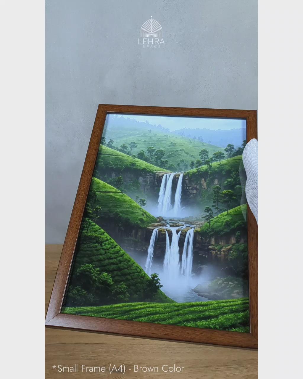 Tea Estate Waterfall - Ceylon Scenery Illustrated #04 - Glass Framed Wall Art