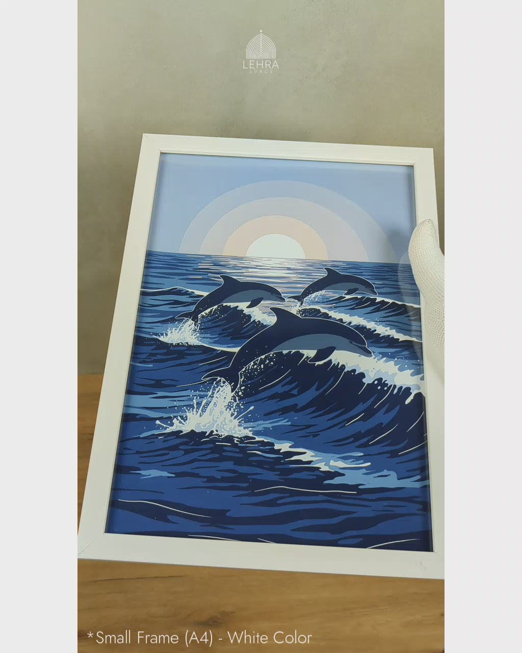 Dolphin Pod at Sunset - Marine Life in Dark Blue #06 - Glass Framed Wall Art