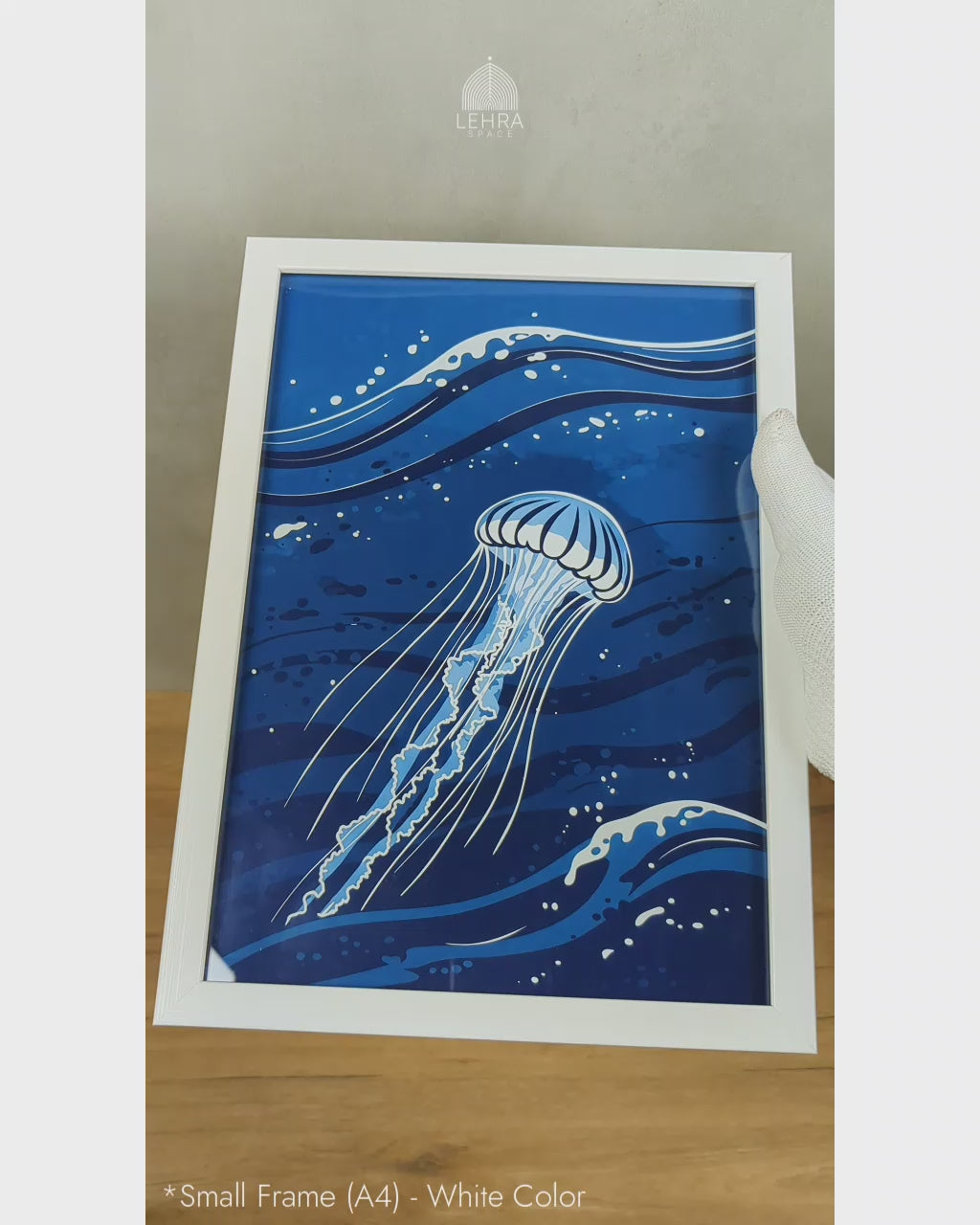 Ocean Jellyfish - Marine Life in Dark Blue #05 - Glass Framed Wall Art