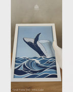 Majestic Whale Splash - Marine Life in Dark Blue #01 - Glass Framed Wall Art