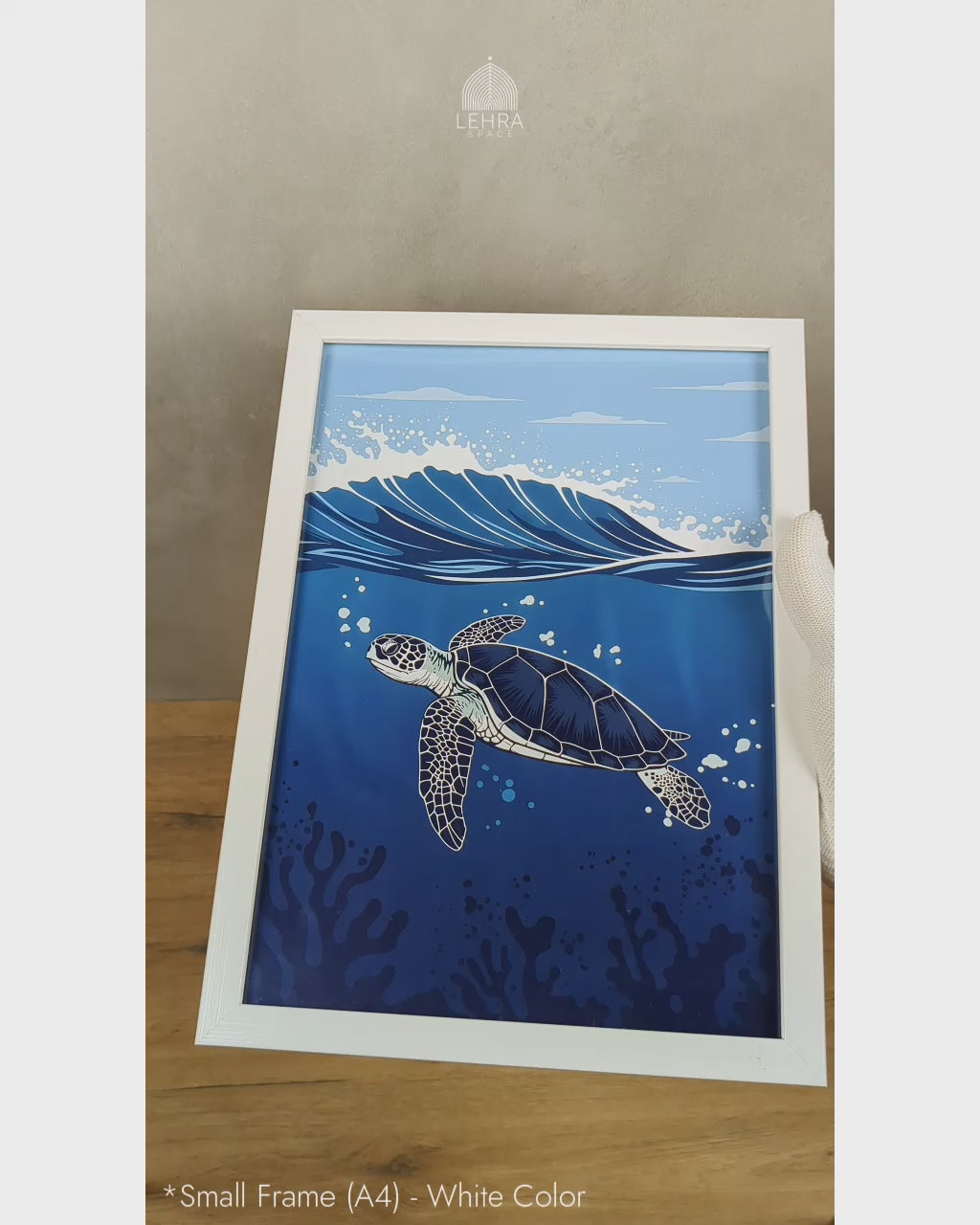 Sea Turtle - Marine Life in Dark Blue #04 - Glass Framed Wall Art