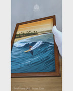 Golden Hour Surf - Ceylon Scenery Illustrated #02 - Glass Framed Wall Art
